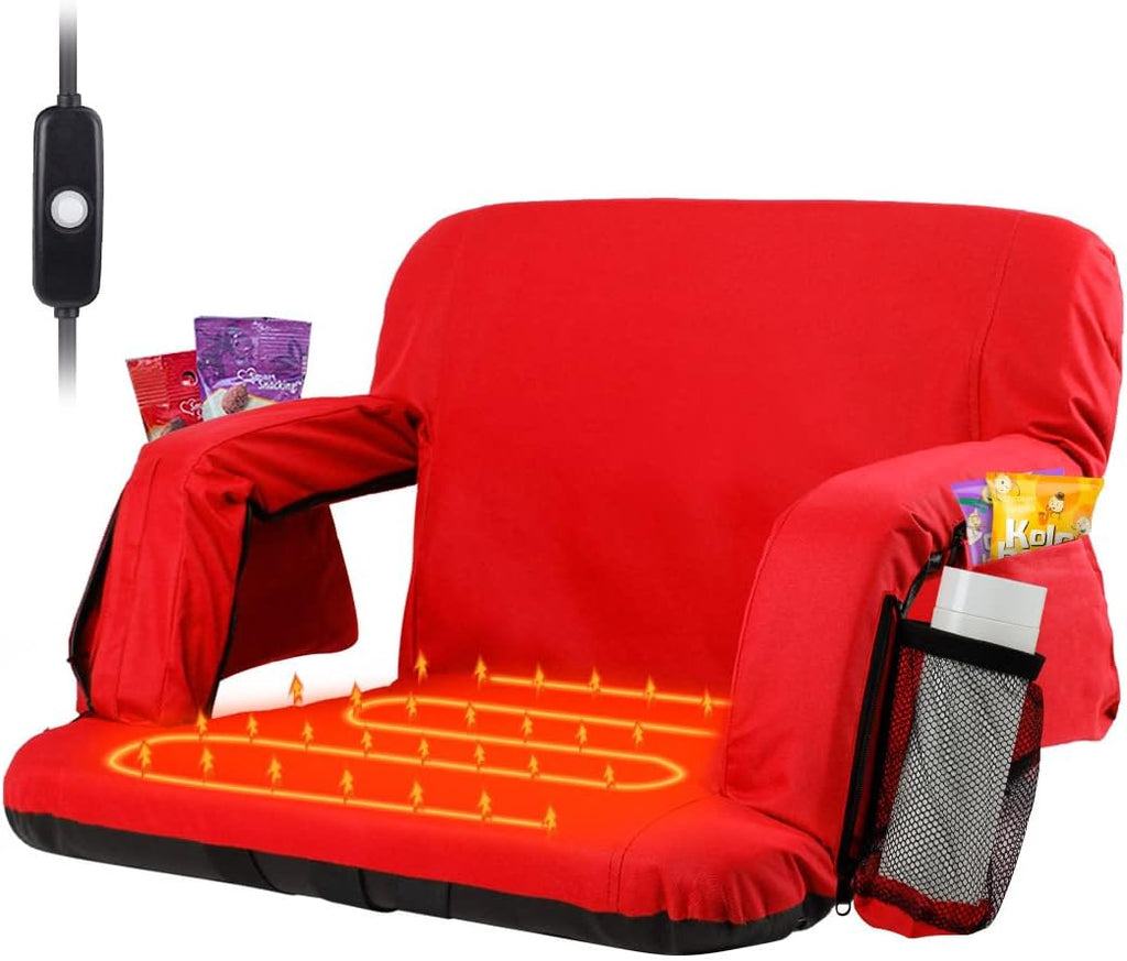 Extra Wide Heated Stadium Seat, Foldable Bleacher Chair, 6 Reclining Positions N2590