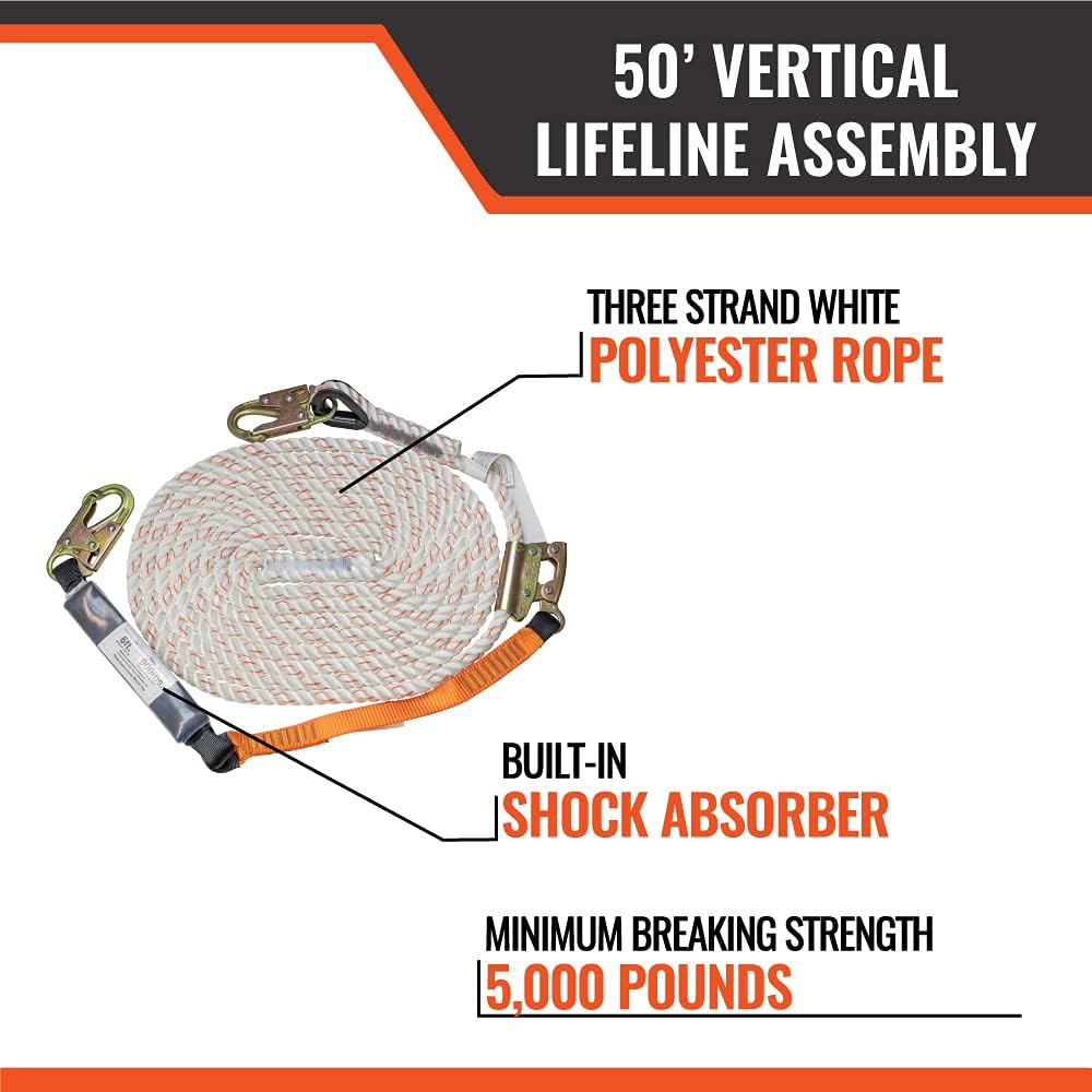 100’ Vertical Lifeline Assembly with Shock Absorber and 18” Extension Lanyard X695