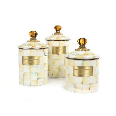 Parchment Check Enamel Canister O2634