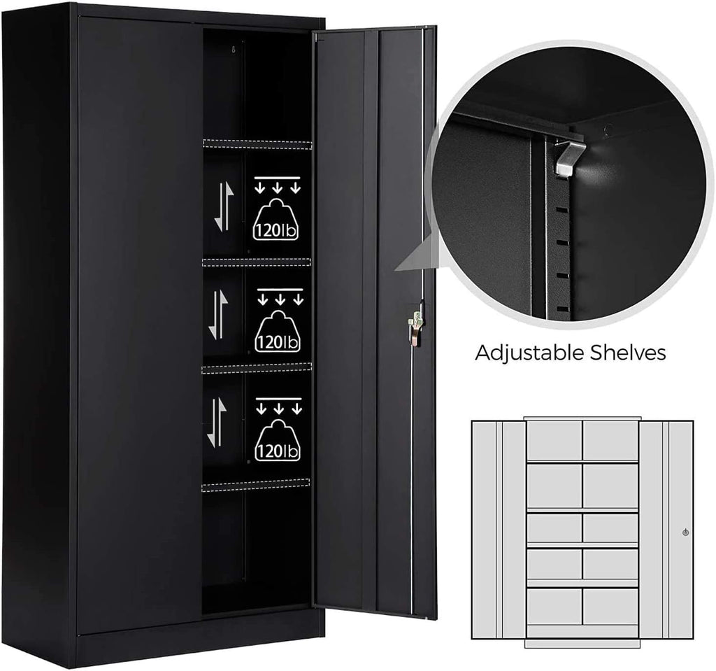 Metal Storage Cabinet with 4 Adjustable Shelves, 72 H, Black A6603