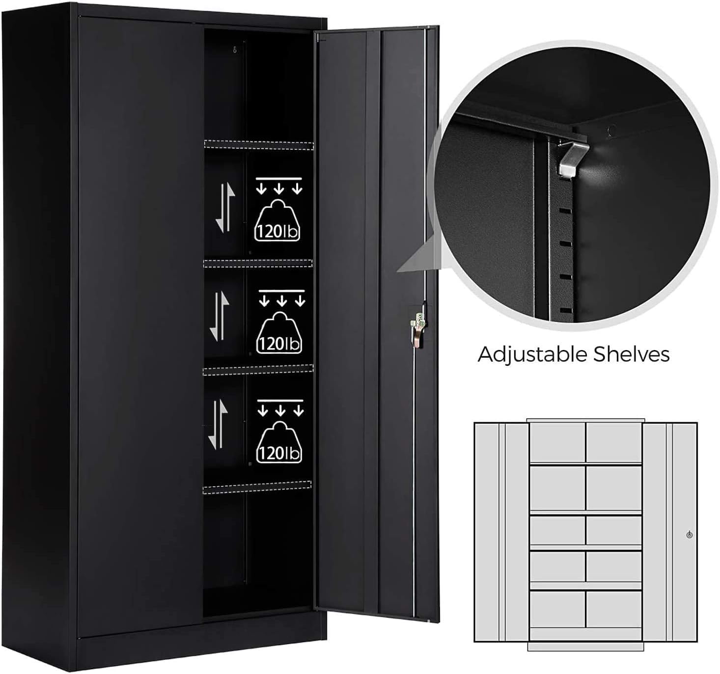 Metal Storage Cabinet with 4 Adjustable Shelves, 72 H, Black A6603