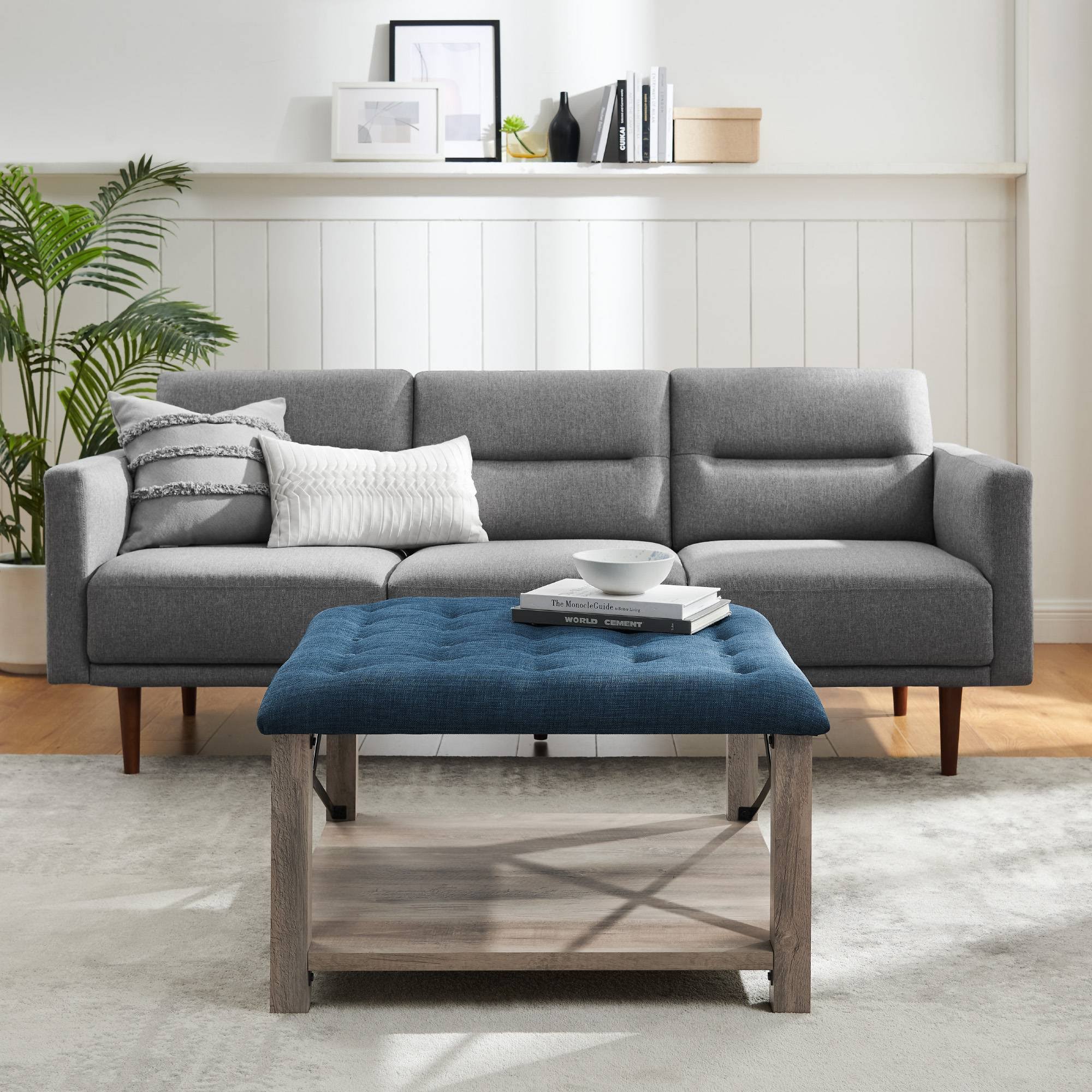 Rustic Farmhouse Tufted Ottoman Blue T47906