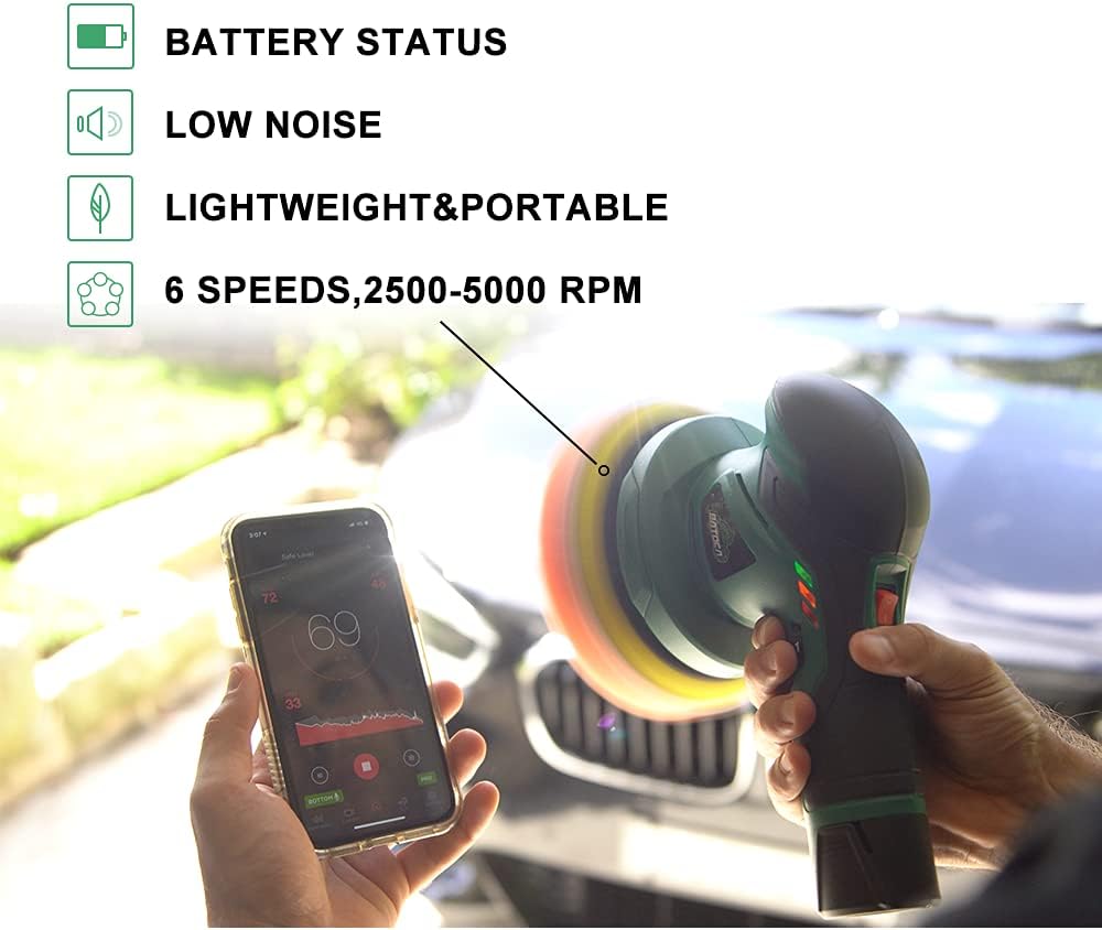 Cordless Car Buffer Polisher with 2pcs 12V Lithium Rechargeable Battery Brushless Polisher with Variable Speed, 2.0Ah Portable Buffer Kit D293535