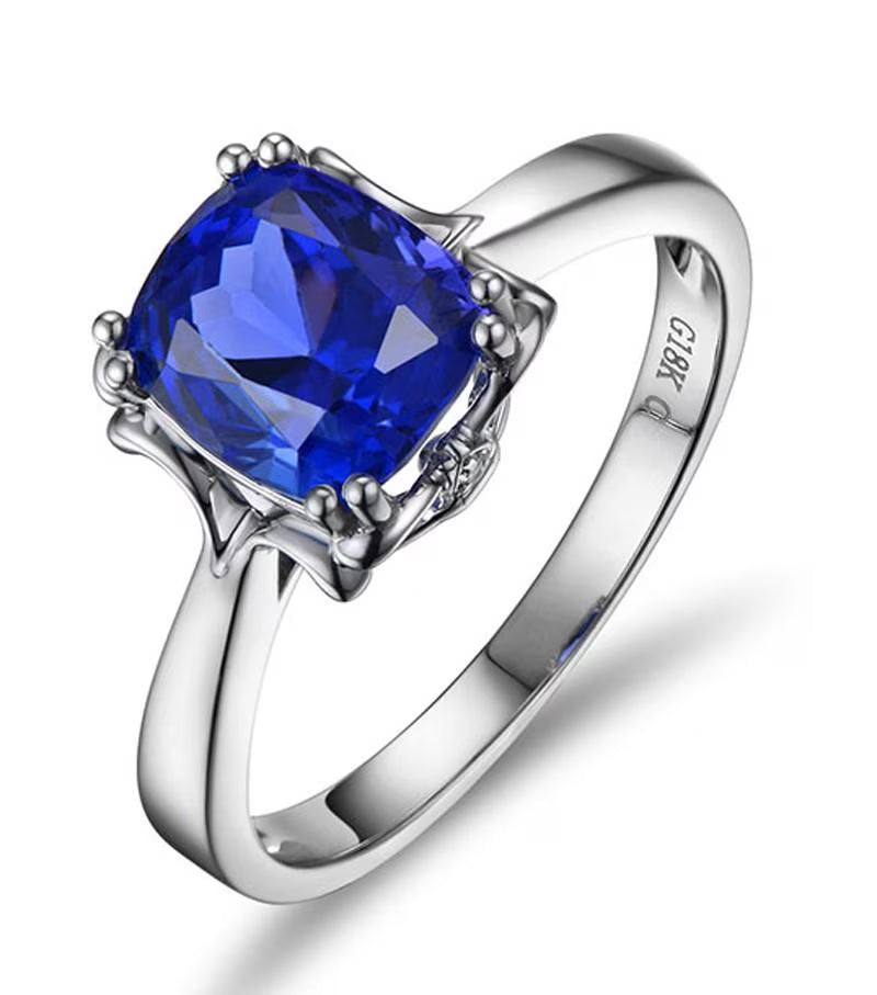 10k White Gold Cushion Cut Blue Sapphire Engagement Ring F225577