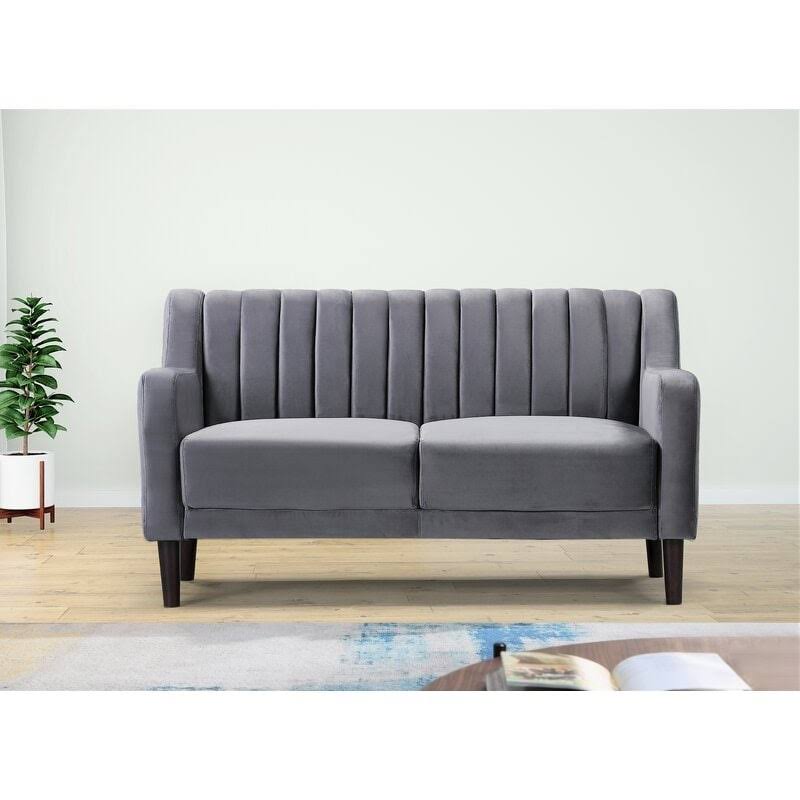 Grey Velvet Square Arms Loveseat S584
