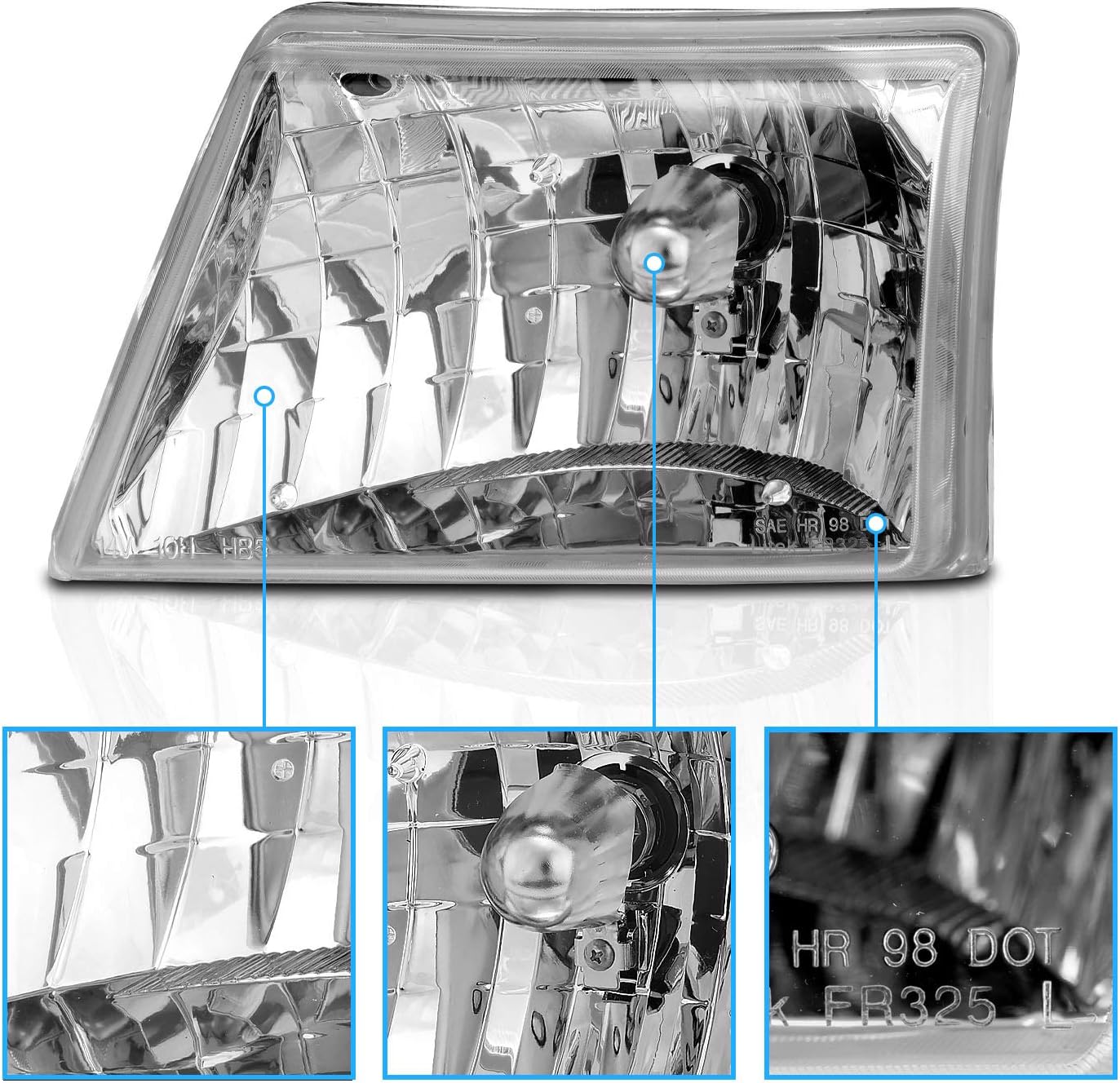 Crystal Replacement Headlights Pair for Ford Ranger Pickup B329