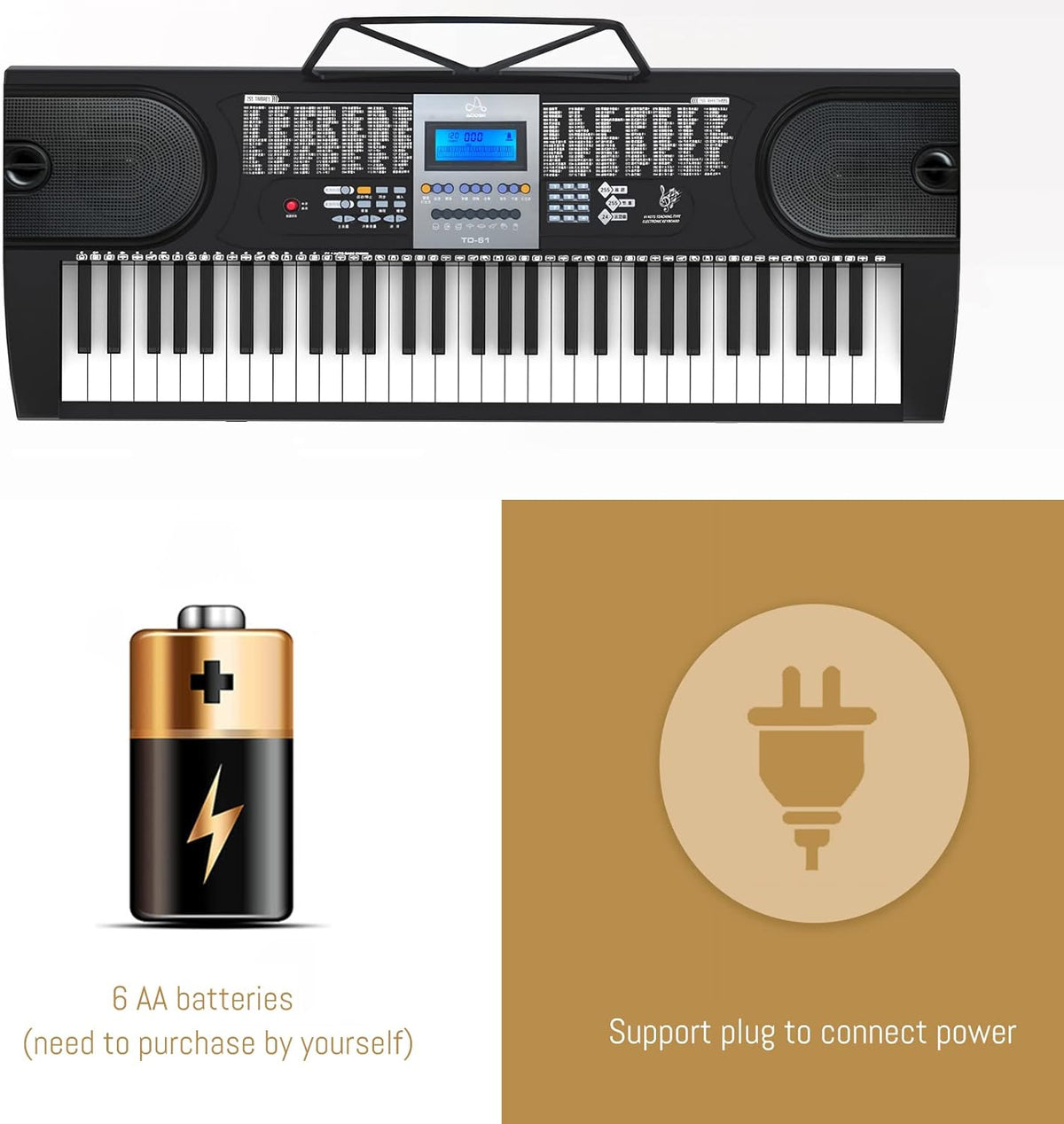 61 Key Keyboard Piano with LCD Display, 255 Sounds, Microphone, 3.5mm Audio Cable, 24 Demo Songs Z6014