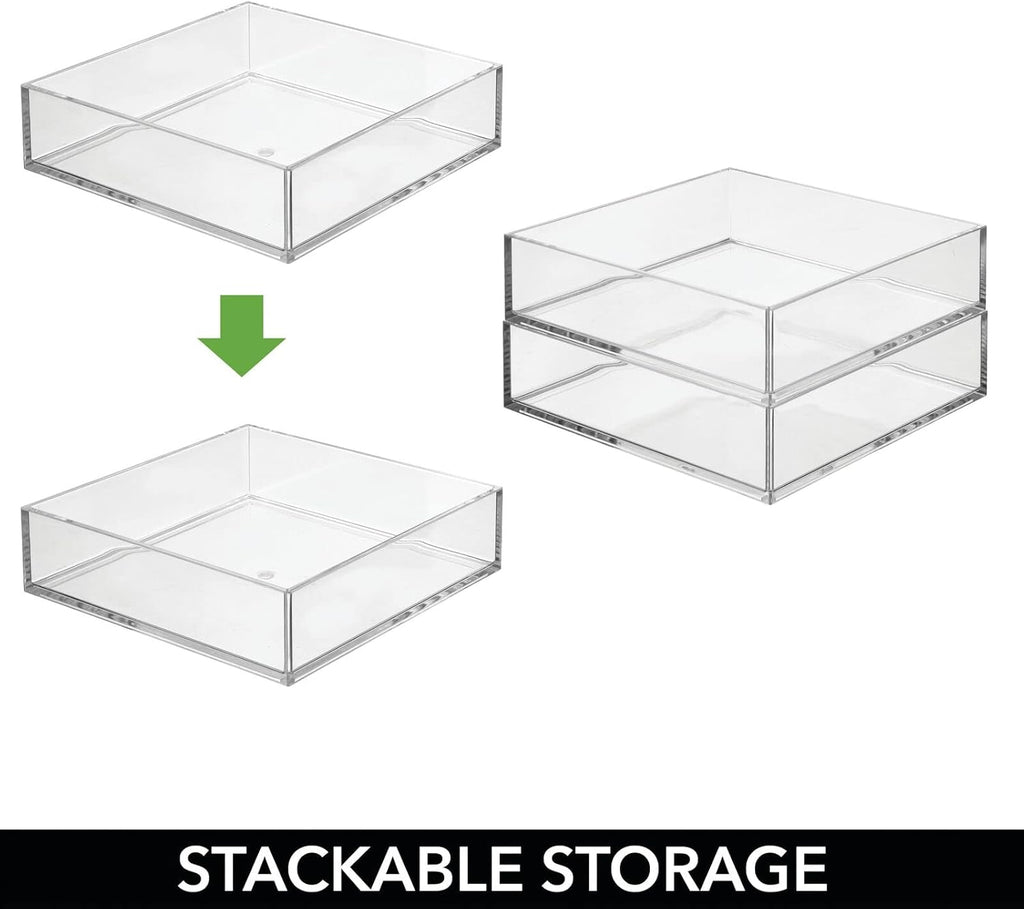 Plastic Pantry Organizer Bin Tray, 7.5 x 7.5 x 2, 3 Pack, Clear I2412