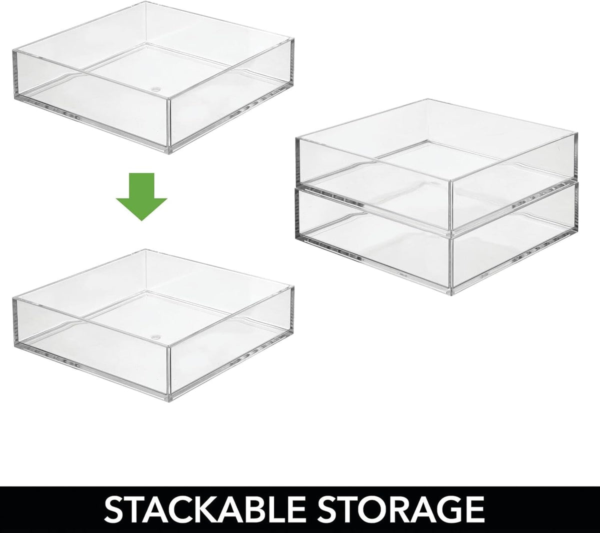 Plastic Pantry Organizer Bin Tray, 7.5 x 7.5 x 2, 3 Pack, Clear I2412