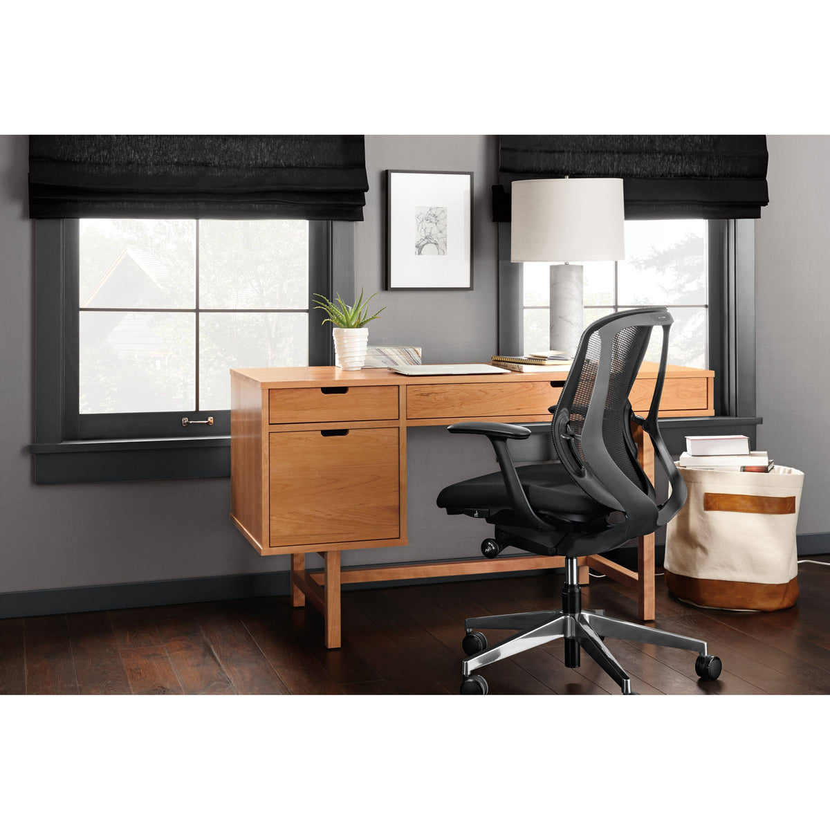 Black Ergonomic Mid-Back Office Task Chair with Black Mesh C64298