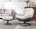 White Linen Swivel Arm Chair with Ottoman F24176