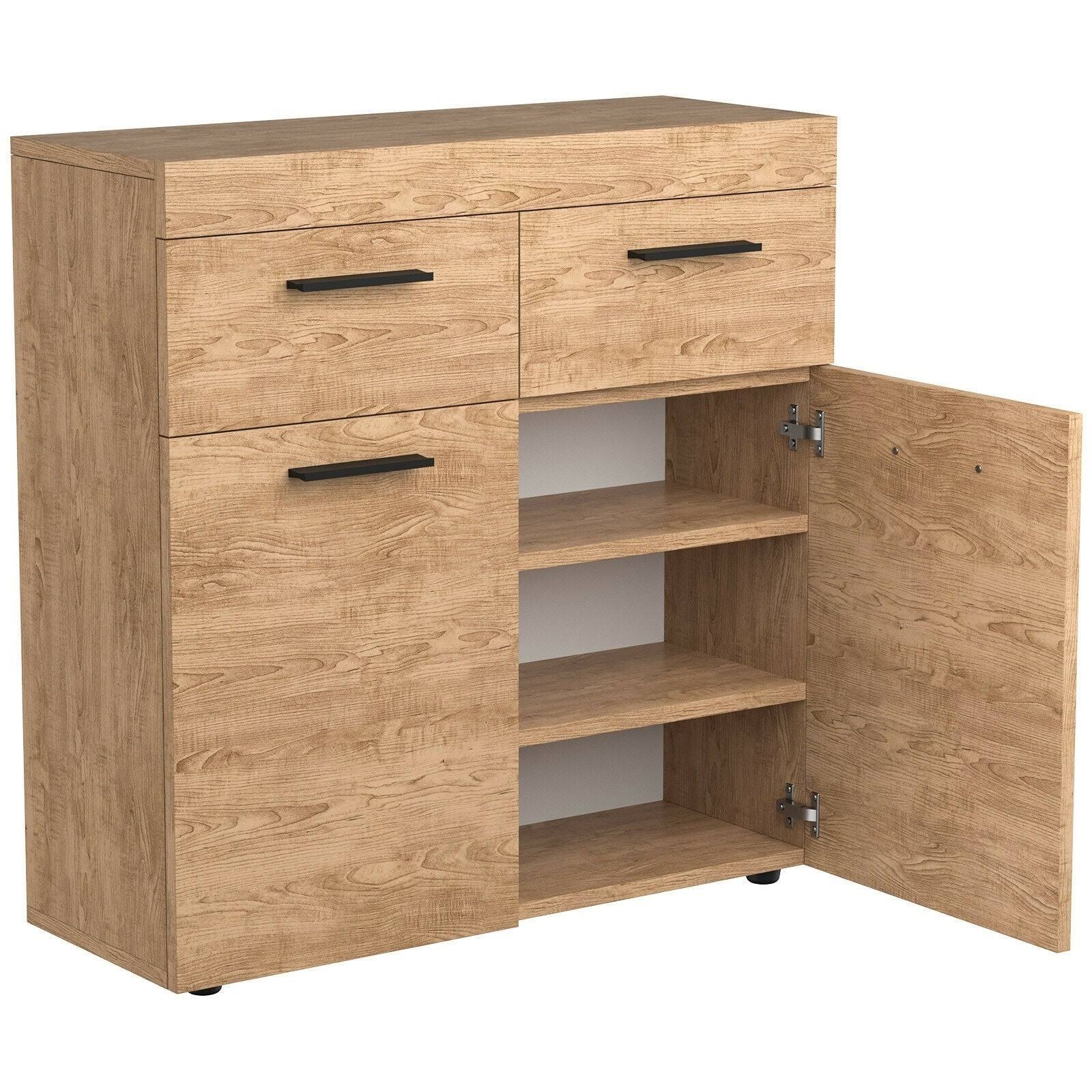 Oak Storage Cabinet with 2 Drawers Doors and Shelves G13045