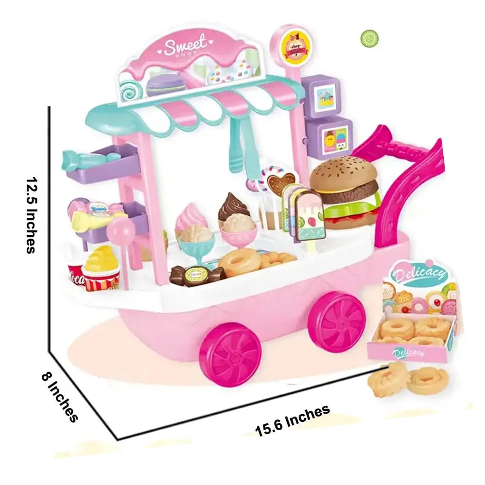 Dessert Candy Trolley Kitchen Toy Set with Food Dishes O831