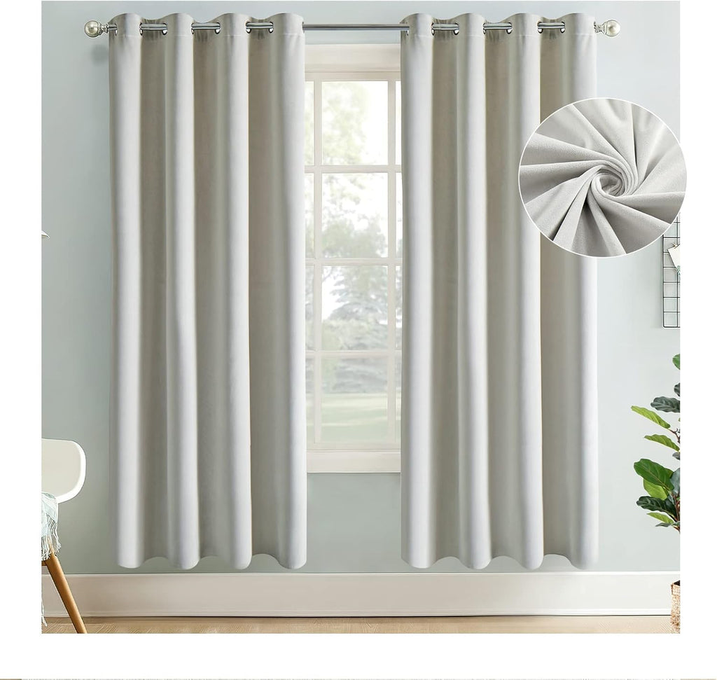 Grey Velvet Blackout Curtains 108 Inches Length 3-Layer Thermal Insulated Grommet Drape 2 Panels X459920