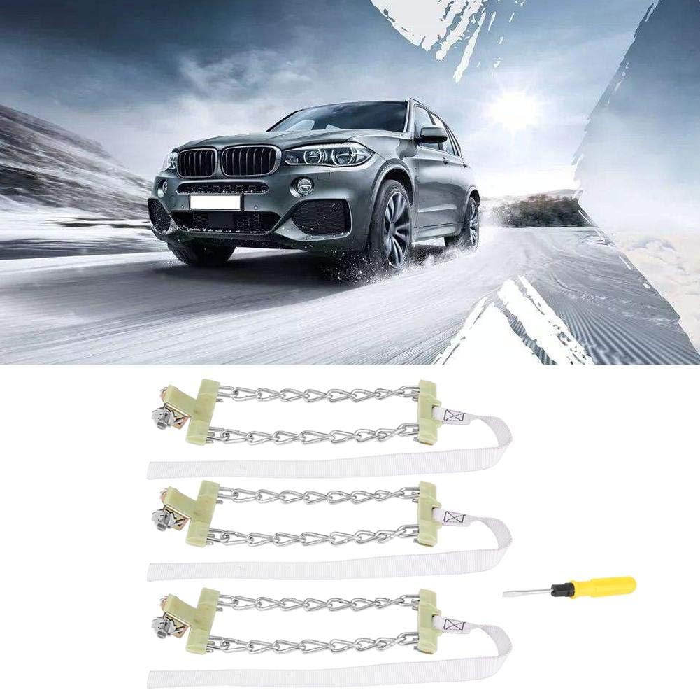 3pcs Steel Tire Anti-Skid Snow Chain for Car Truck SUV Winter (L) Pack of 2 F1018