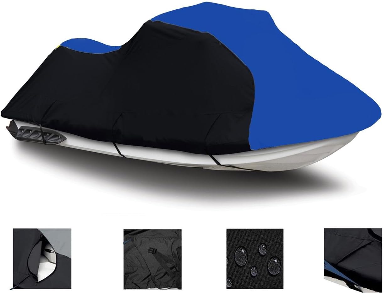 Black/Blue Heavy-Duty 600 Denier Jet Ski PWC Cover 2 Seater Y4357