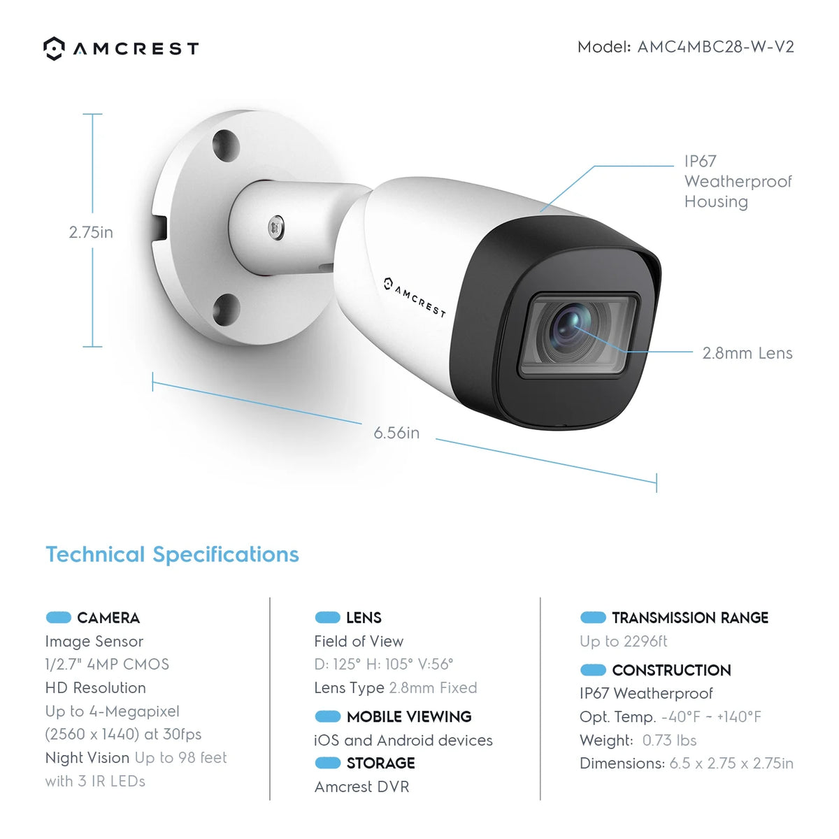 White 4MP Bullet Outdoor Security Camera with 98ft Night Vision O330185