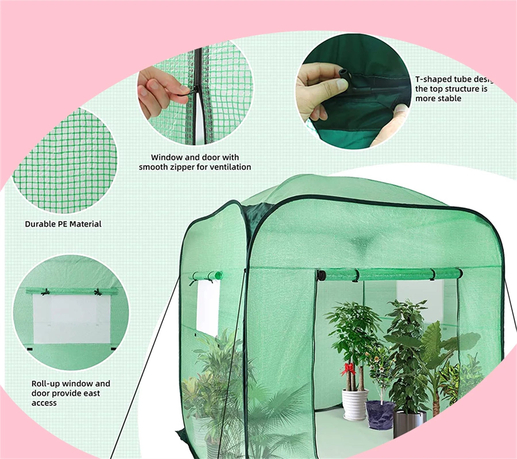 Pop-Up Plant Greenhouse with Roll-up Zipper Entry Doors and Windows G7171