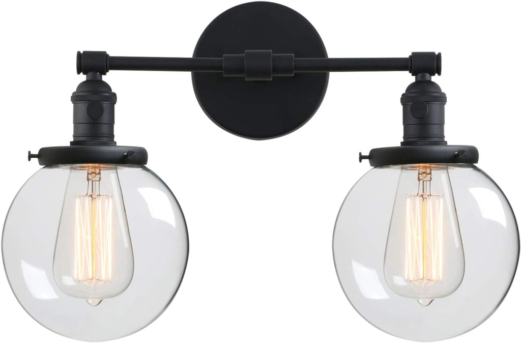 Industrial Style Wall Light Clear Double Sconce with Glass Round Canopy On/Off Button W113188
