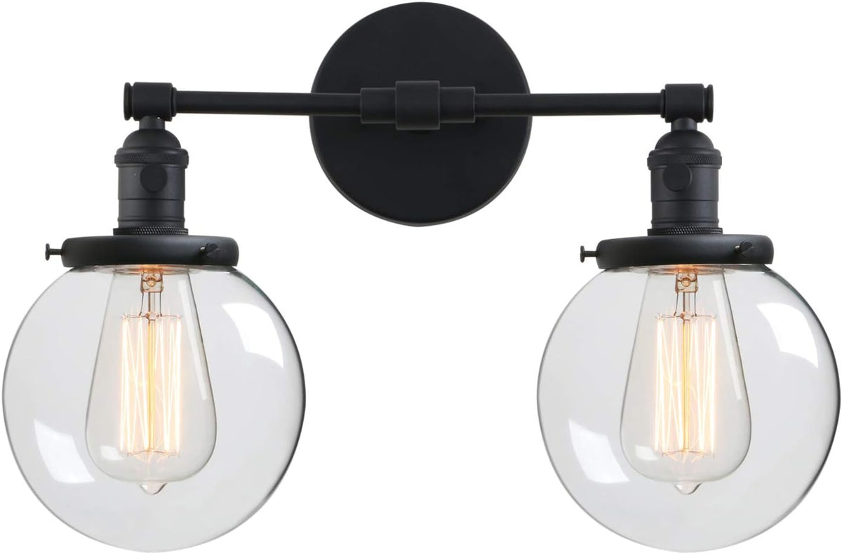 Industrial Style Wall Light Clear Double Sconce with Glass Round Canopy On/Off Button W113188
