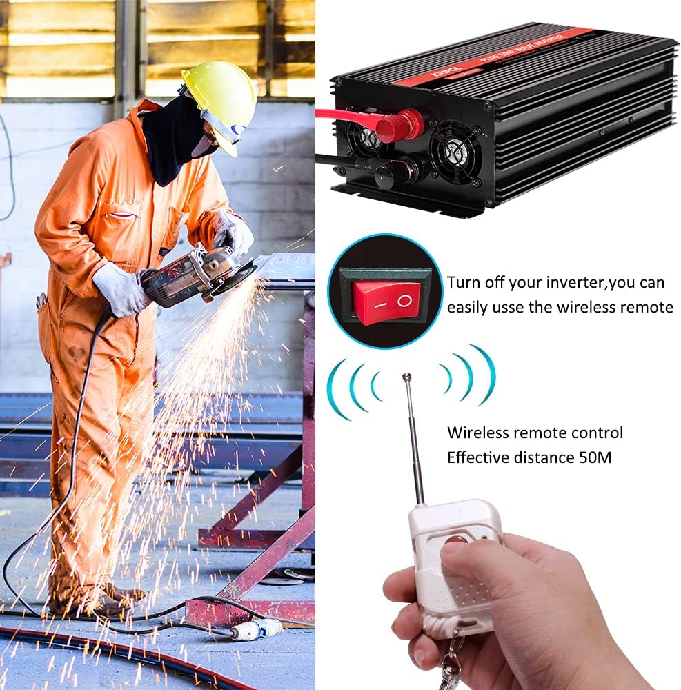 1000 Watt Pure Sine Wave Inverter 12v DC to 110/120v AC with 4 AC and USB Output M17490