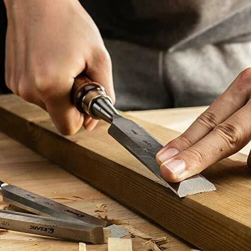 6pc Wood Chisel Set with CRV Steel Black Walnut Handle Wood Storage Box K8646