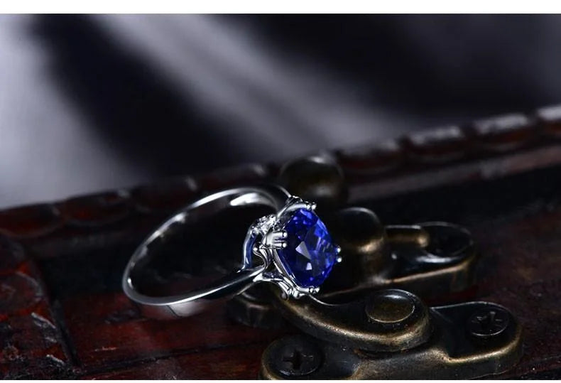 10k White Gold Cushion Cut Blue Sapphire Engagement Ring F225577