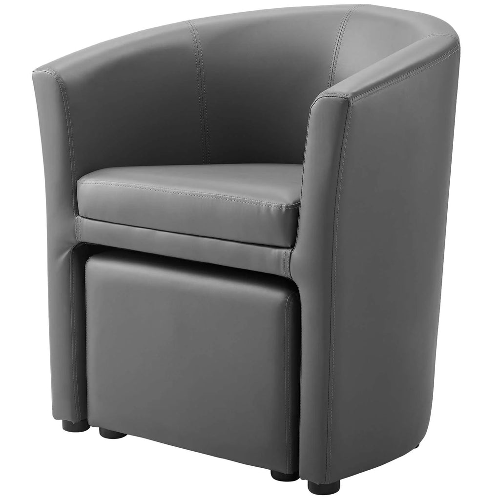 Grey Faux Leather Armchair and Ottoman A3232