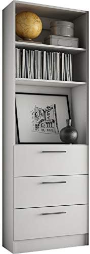 White Wood Bookcase with Storage Drawers I683