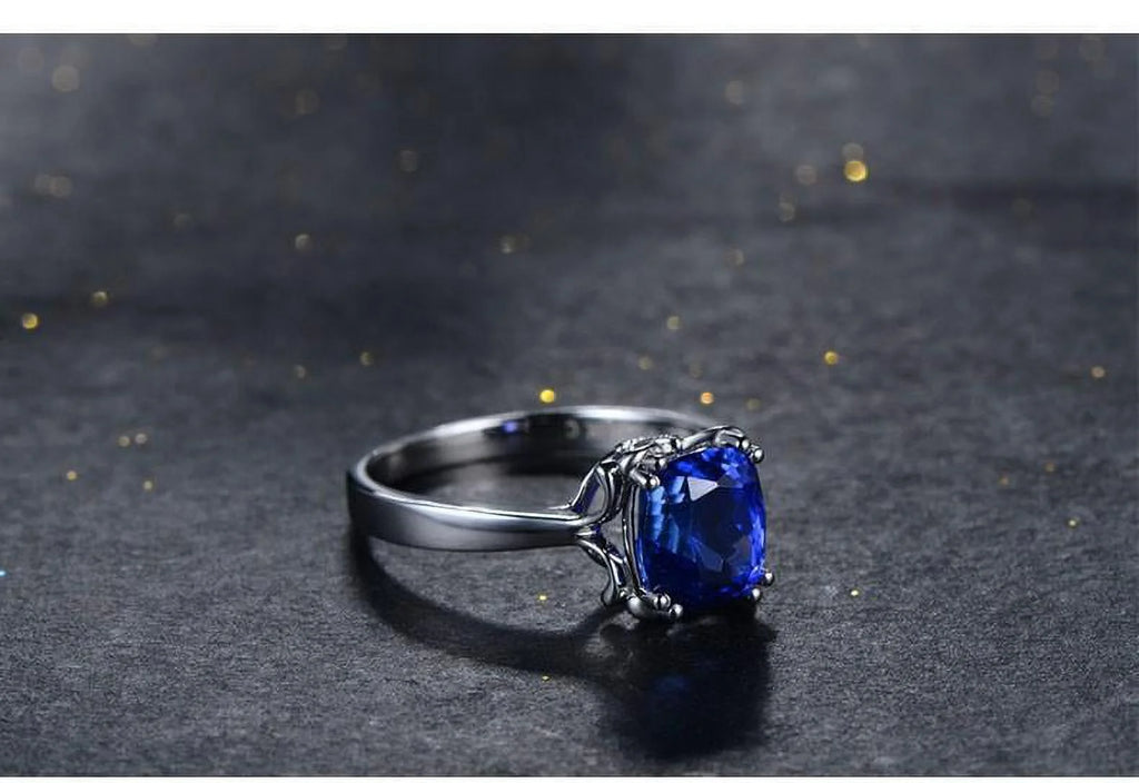 10k White Gold Cushion Cut Blue Sapphire Engagement Ring F225577