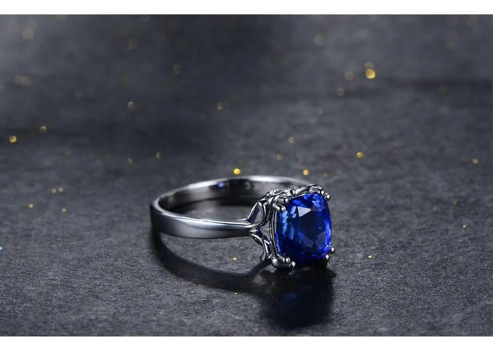 10k White Gold Cushion Cut Blue Sapphire Engagement Ring F225577