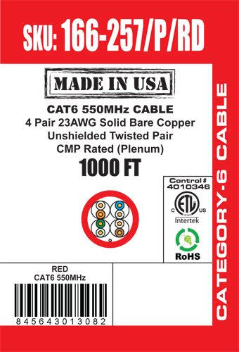 Cat6 UTP 23AWG 8C Solid Bare Copper Plenum Bulk Ethernet Cable C738270