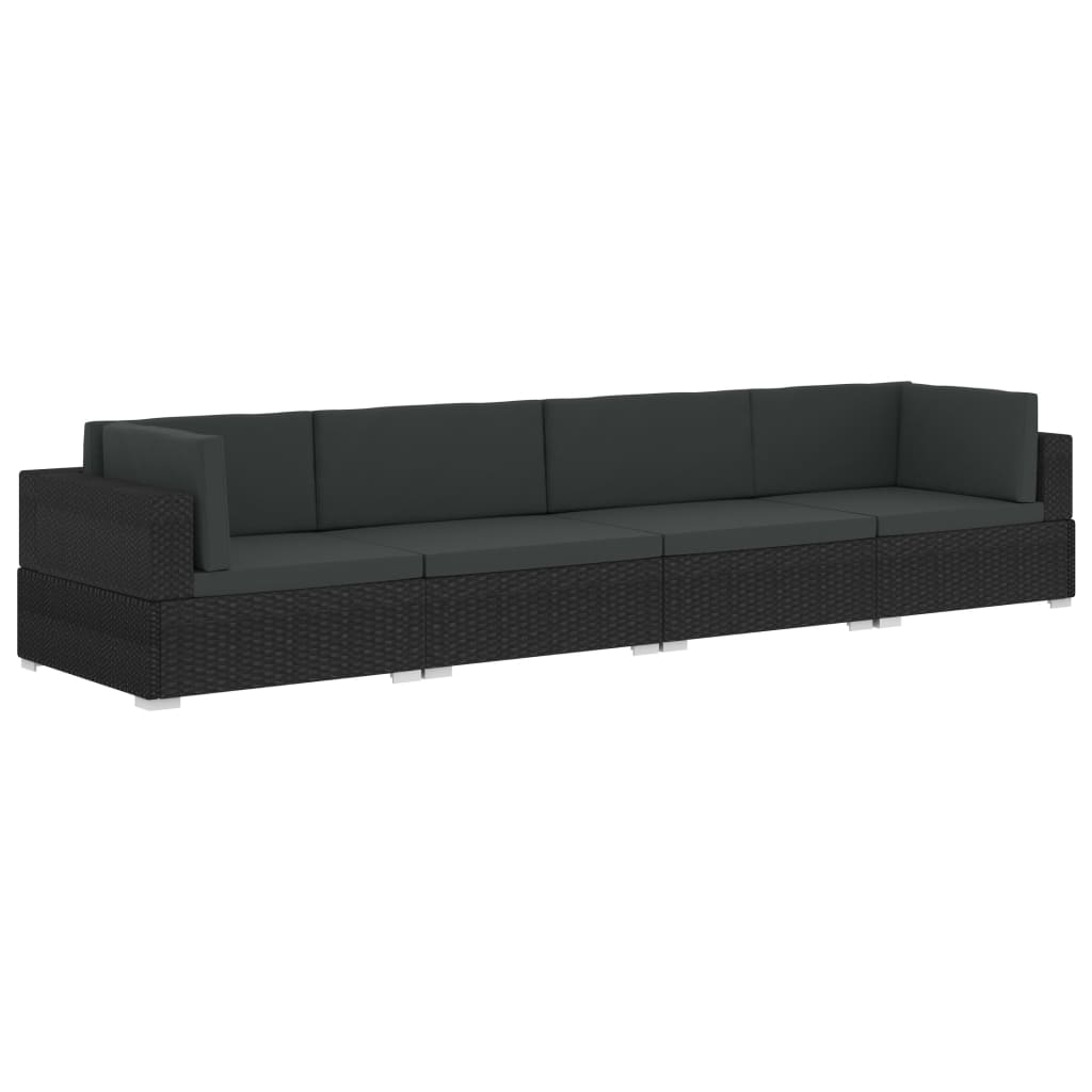 Black Poly Rattan Patio Sofa Set with Cushions Q108