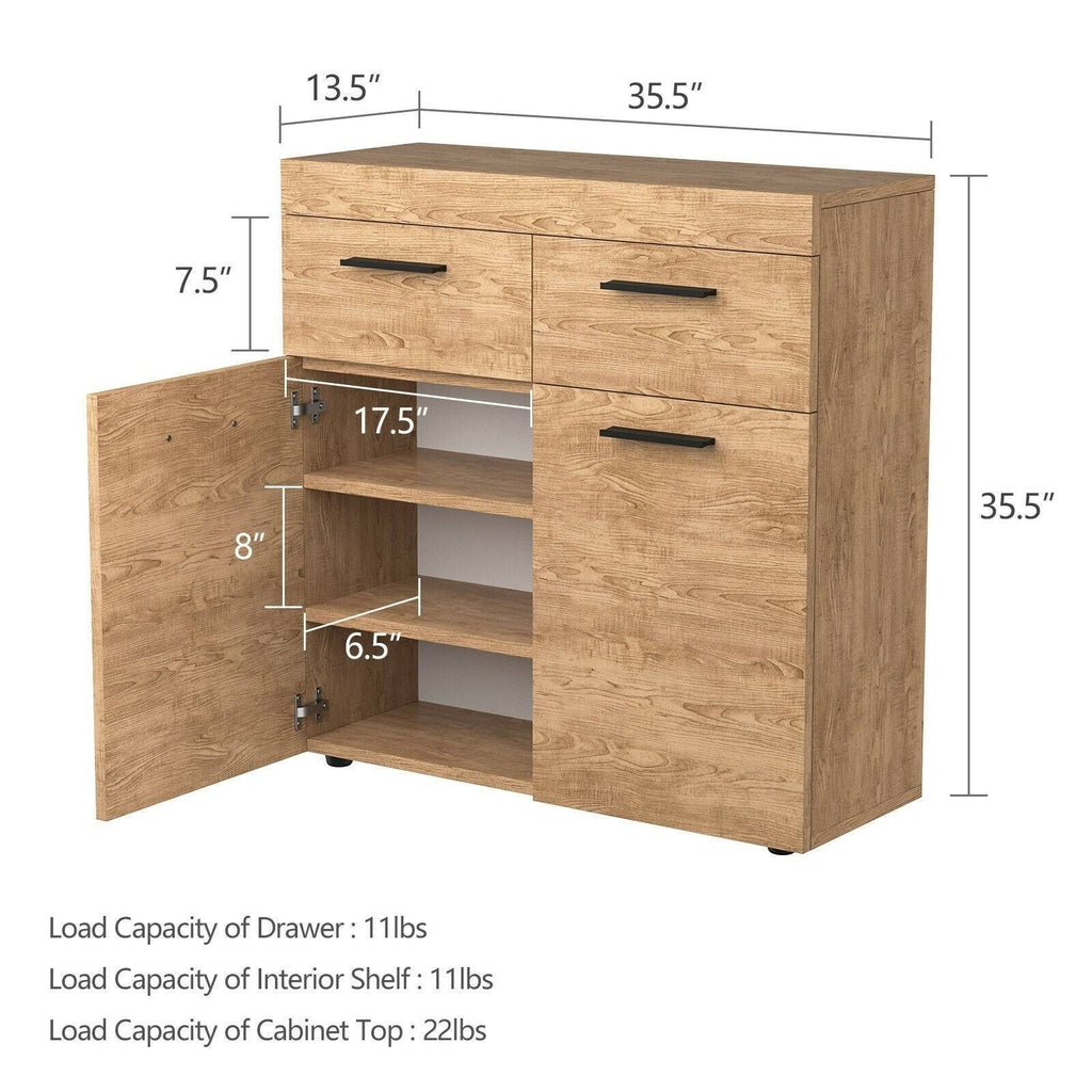 Oak Storage Cabinet with 2 Drawers Doors and Shelves G13045