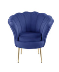 Blue Velvet Scalloped Back Barrel Accent Chair with Metal Legs A32294