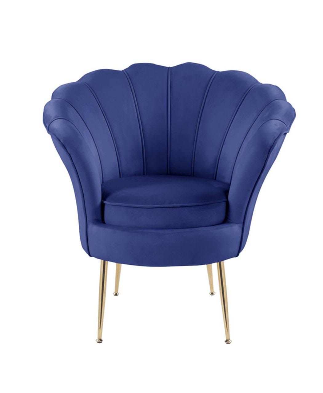 Blue Velvet Scalloped Back Barrel Accent Chair with Metal Legs A32294