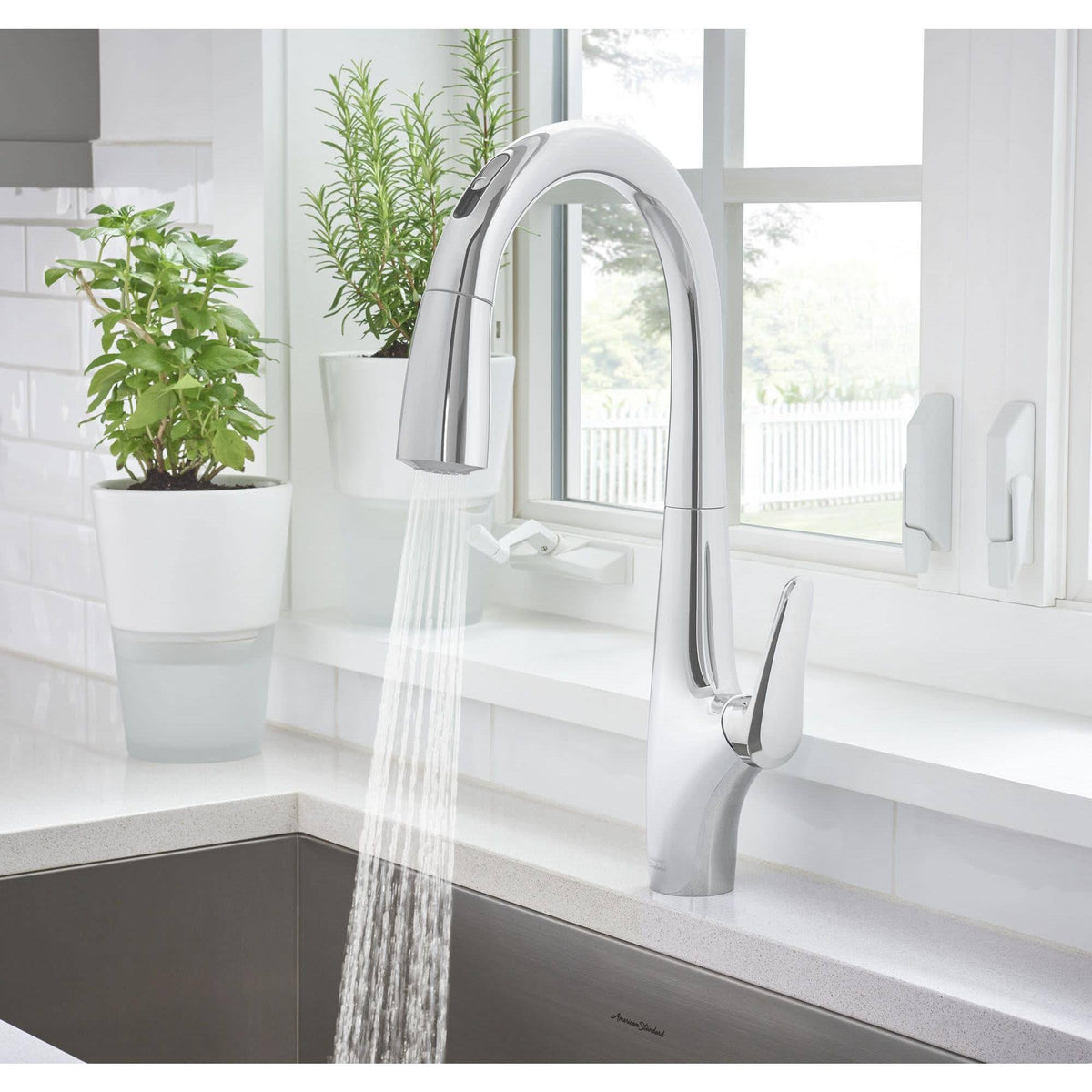 Chrome Hands-Free Pull-Down Kitchen Faucet H4844