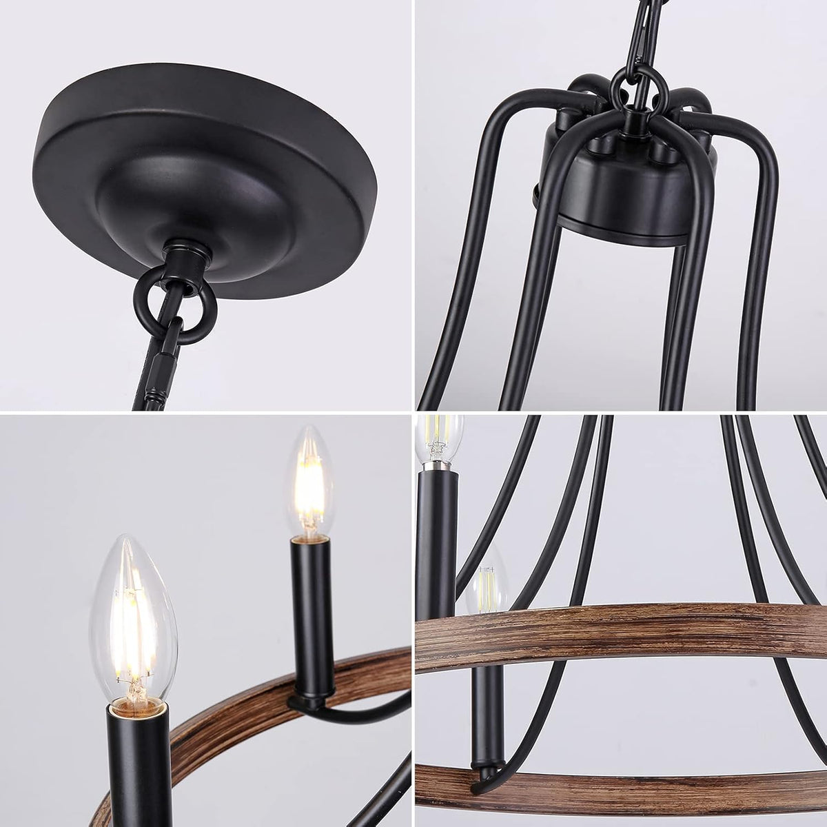 Matte Black 4-Light Metal Cage Pendant Light Chandelier D2674