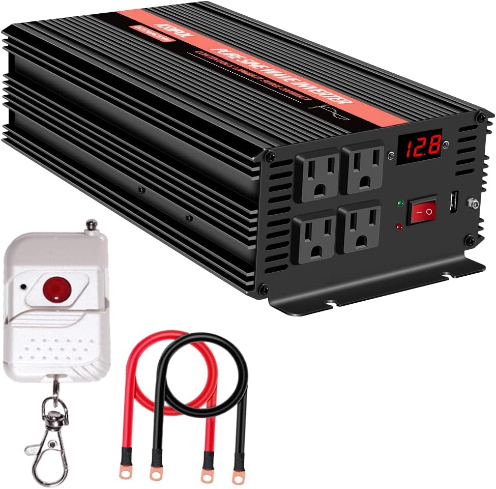 1000 Watt Pure Sine Wave Inverter 12v DC to 110/120v AC with 4 AC and USB Output M17490