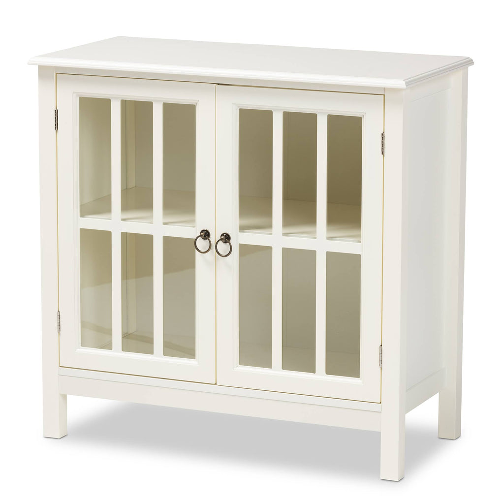 White Finished Wood and Glass Kitchen Storage Cabinet X5734