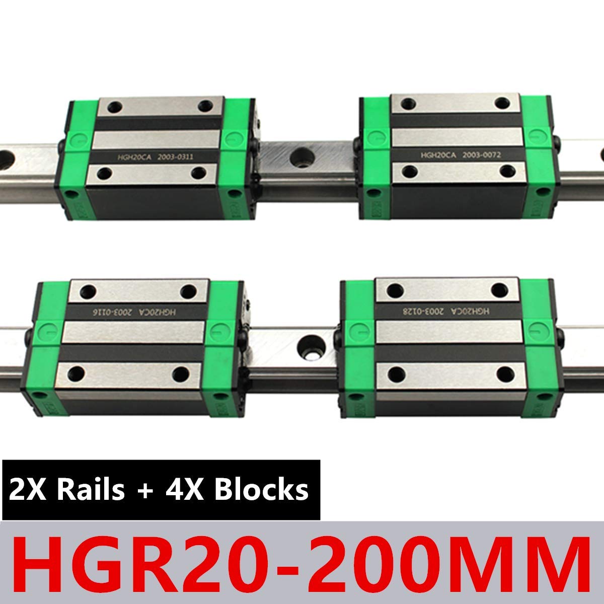 Linear Rail 2X HGR20-1000mm Slide Guideway + 4X HGH20CA Bearing Block Carriage for DIY CNC D187