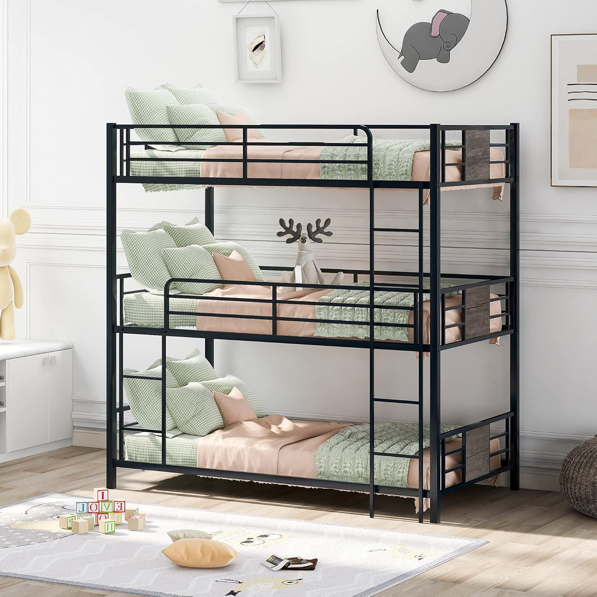 Twin Floor Loft Bed with Slide and Storage Staircase, Grey P9630