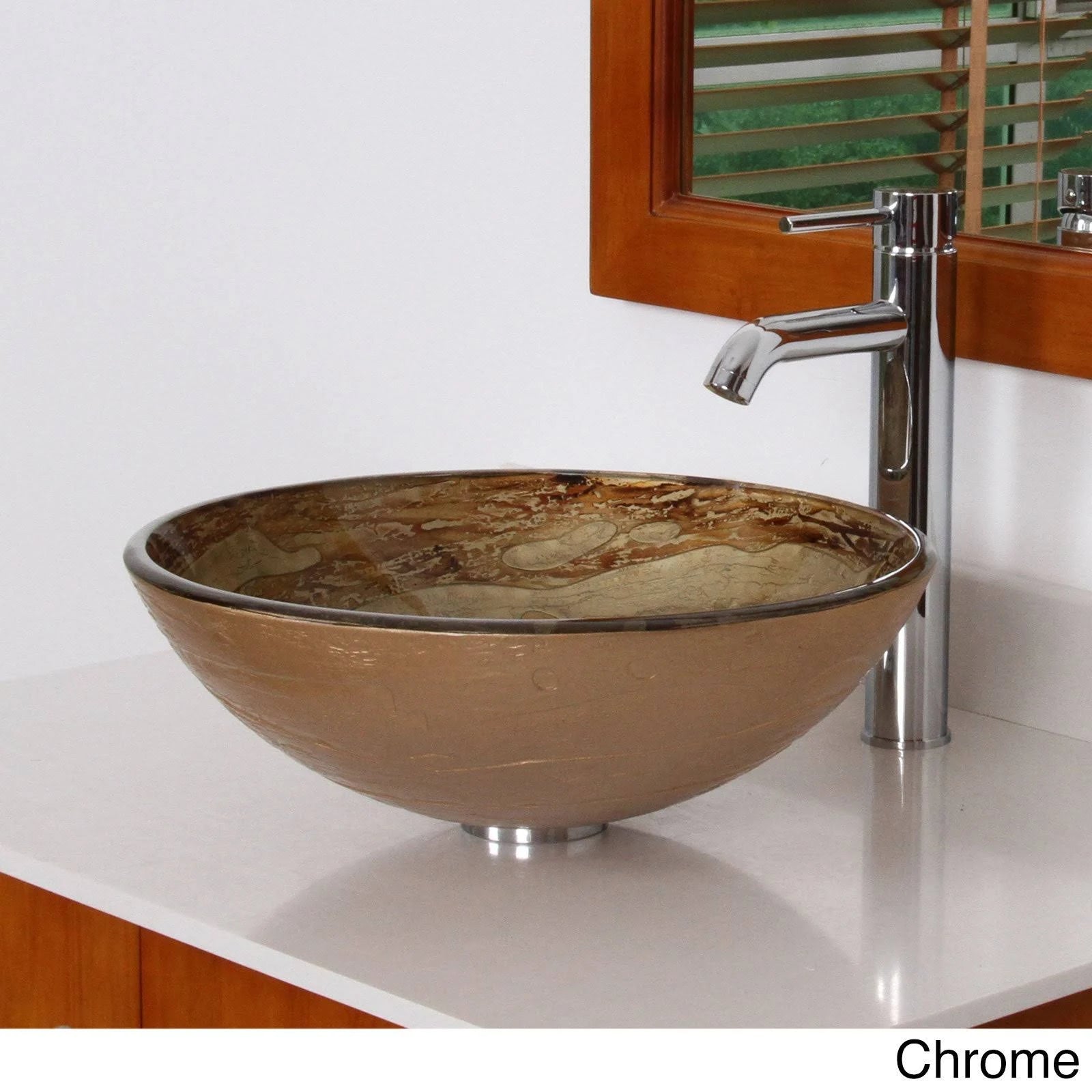 Tempered Glass Bathroom Vessel Sink with Chrome Faucet X198978