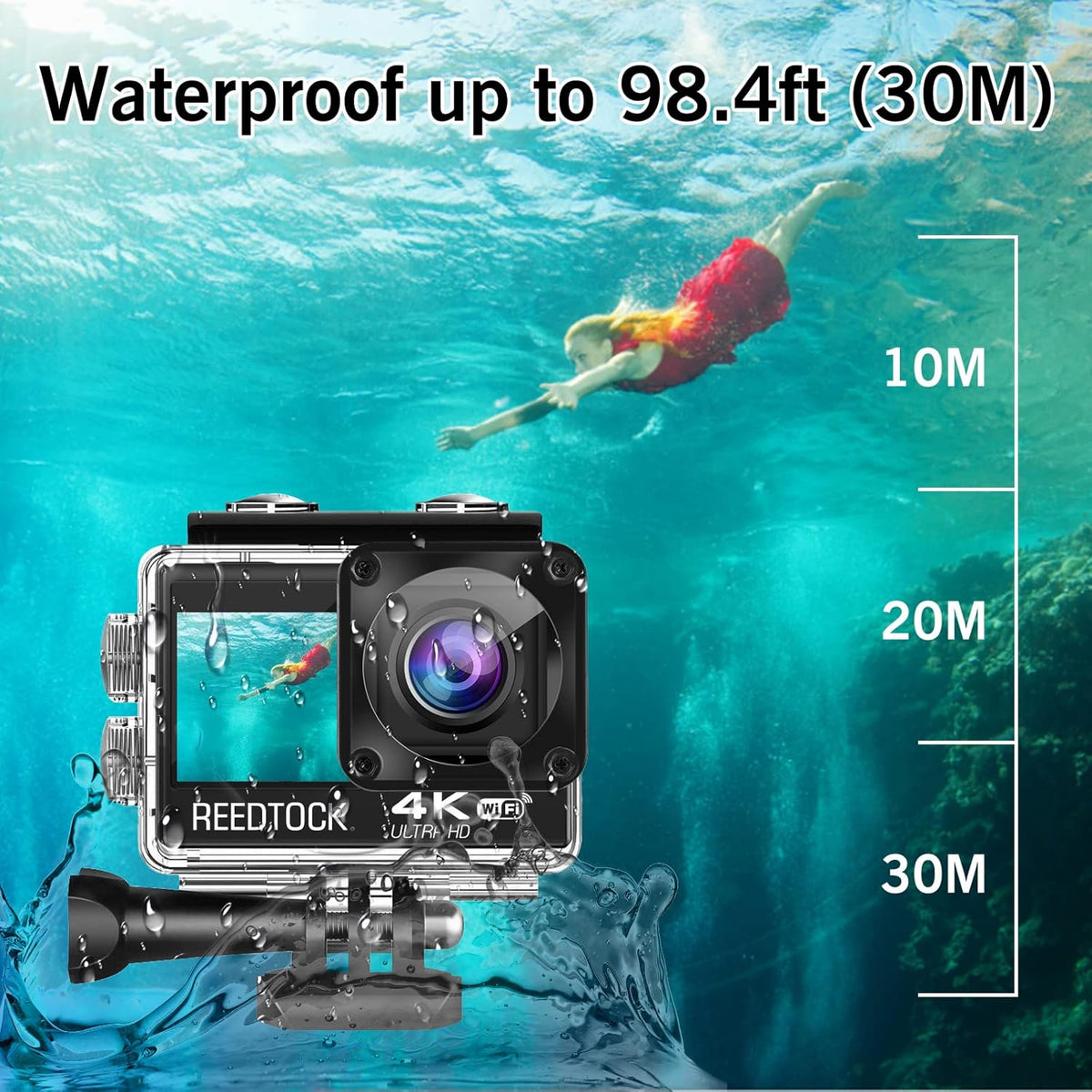 Action Camera 4K 24MP 2.0 Touch LCD Dual Screen Waterproof Sports Video Recorder 2 Batteries Accessories Kit Pack of 2 Q125