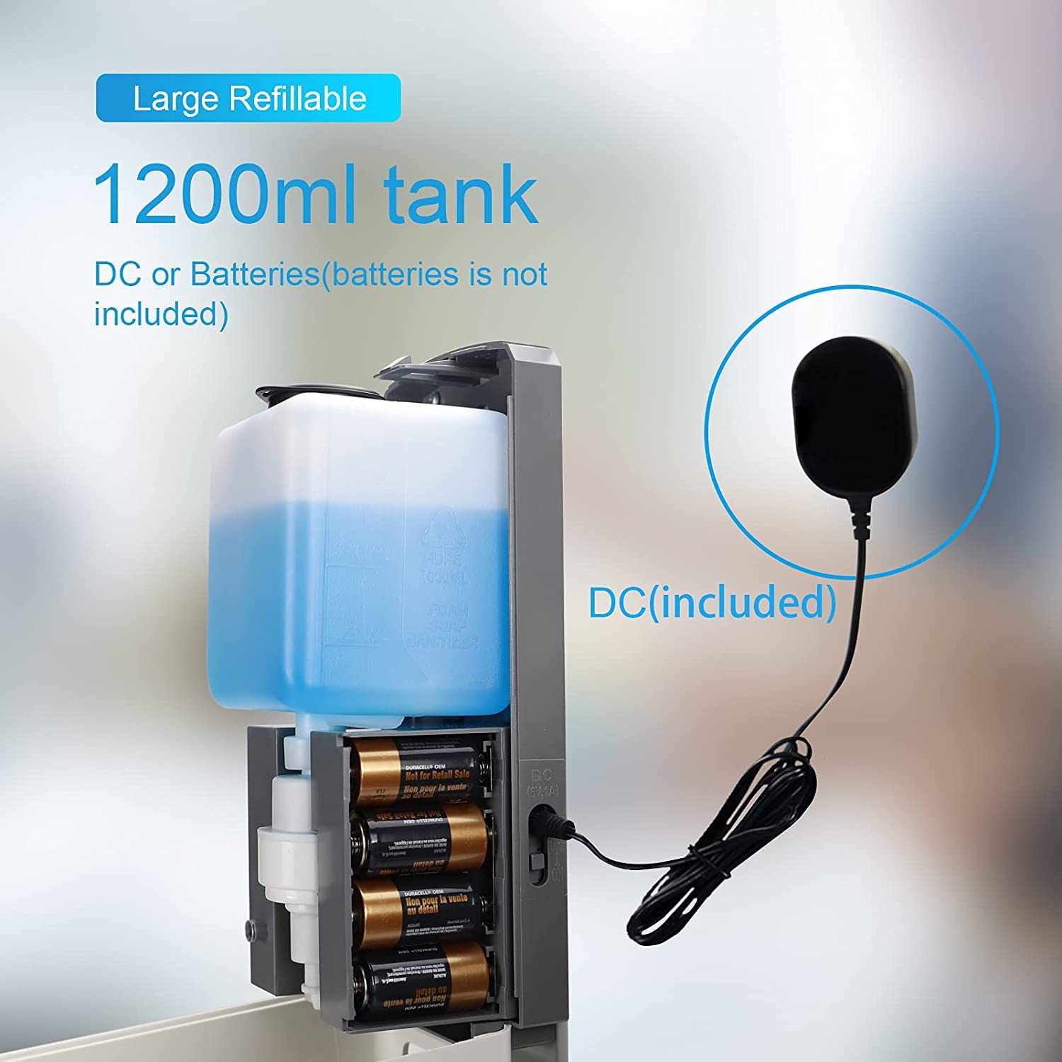 Touchless Automatic Soap Dispenser with Adjustable Stand, 1200ml Refillable Bottle, Pack of 2 R113852