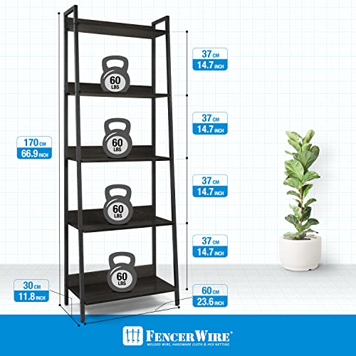 Black Wooden 5 Tier Ladder Bookshelf T47586