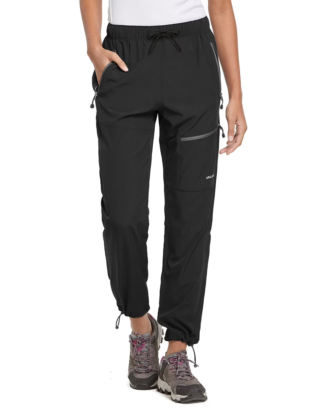 Black Quick Dry Water Resistant Cargo Pants with 4 Zip-Closure Pockets H808499