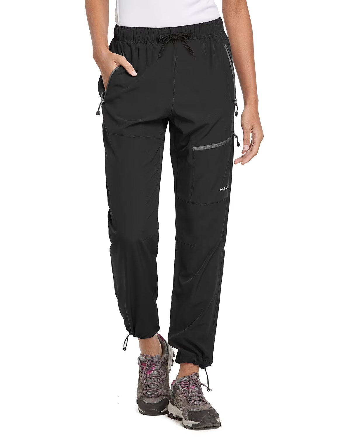 Black Quick Dry Water Resistant Cargo Pants with 4 Zip-Closure Pockets H808499