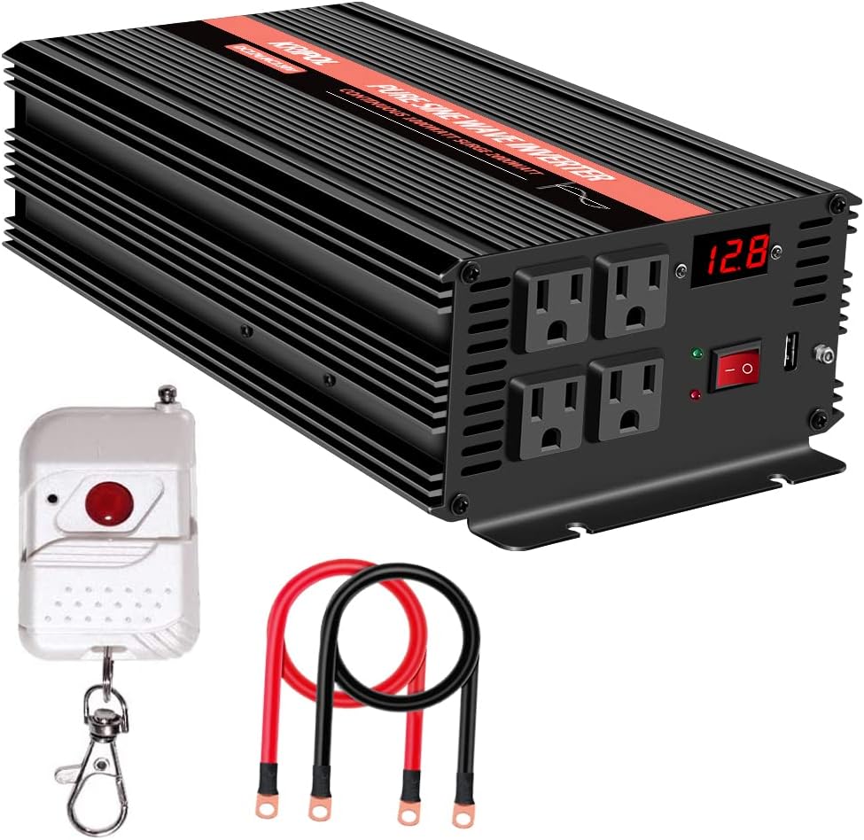 1000 Watt Pure Sine Wave Inverter 12v DC to 110/120v AC with 4 AC and USB Output M17490