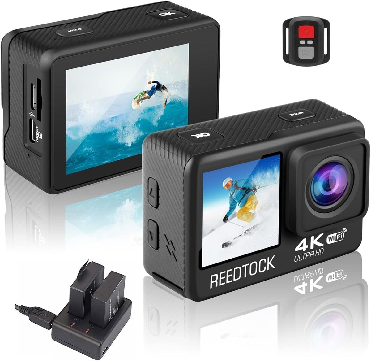 Action Camera 4K 24MP 2.0 Touch LCD Dual Screen Waterproof Sports Video Recorder 2 Batteries Accessories Kit Pack of 2 Q125